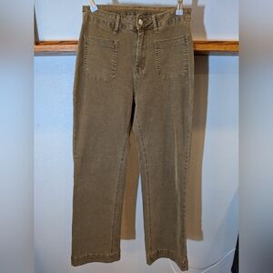 Brown Wide Leg Patch Pocket Pants